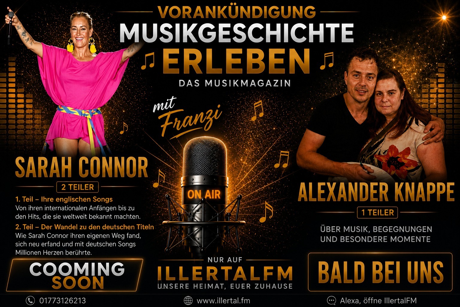 Demnächst Musikgeschichte mit Franzi und den Künstlern Sarah Connor und Alexander Knappe